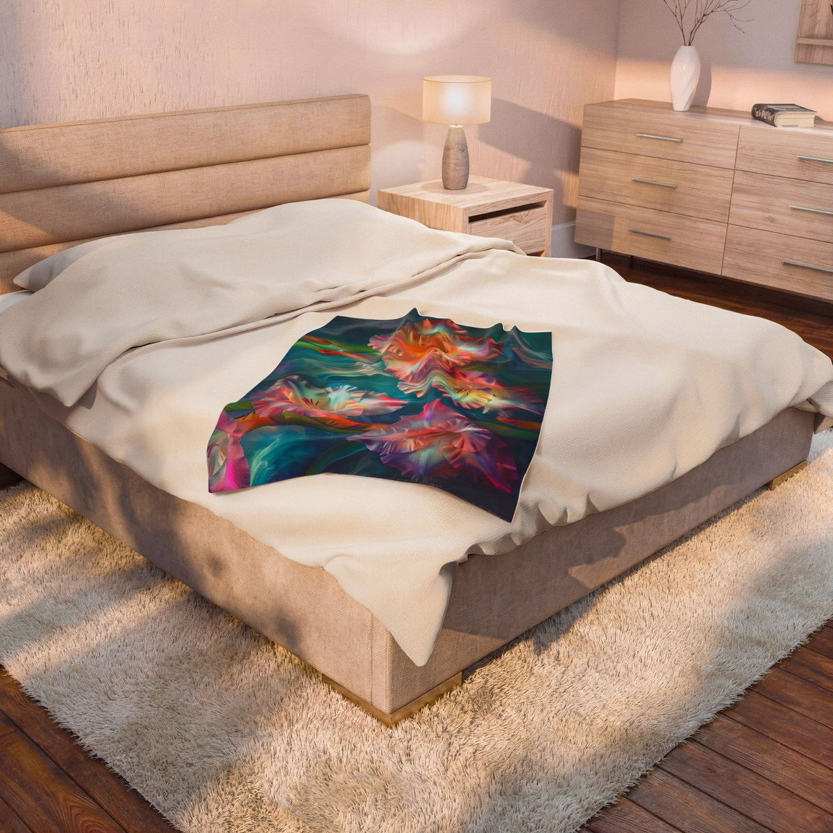 Velveteen Plush Blanket — Dreamy Neon Floral Throw for Cozy Home Décor