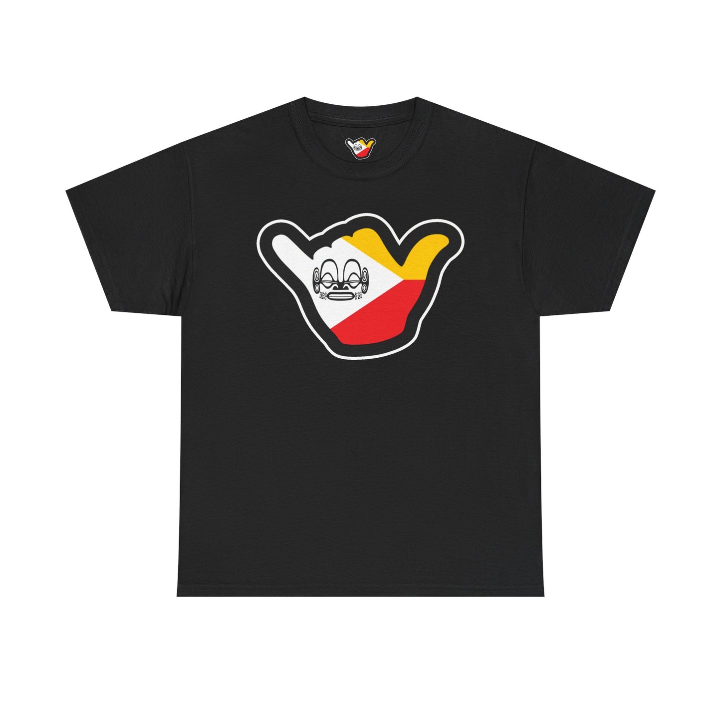 Marquesas Flag Shaka Tee — Color Block Surf Sticker Graphic