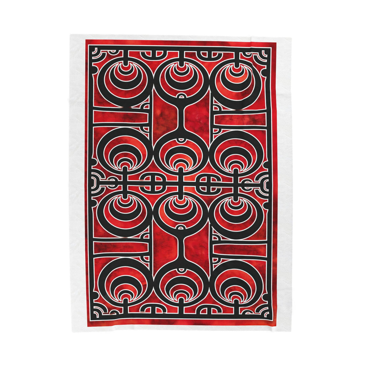 Marquesas Ipu Red & Black Velveteen Plush Blanket — Retro Art Deco Throw