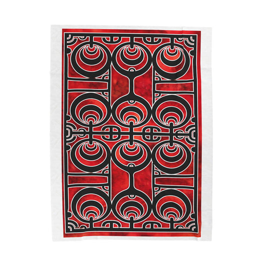 Marquesas Ipu Red & Black Velveteen Plush Blanket — Retro Art Deco Throw