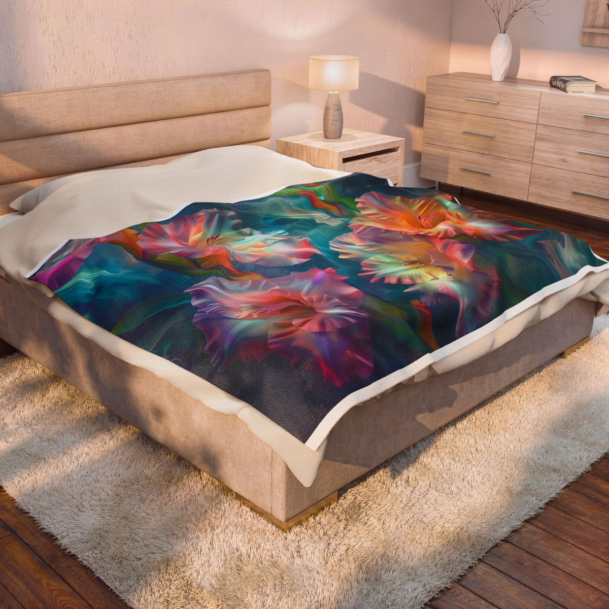 Velveteen Plush Blanket — Dreamy Neon Floral Throw for Cozy Home Décor