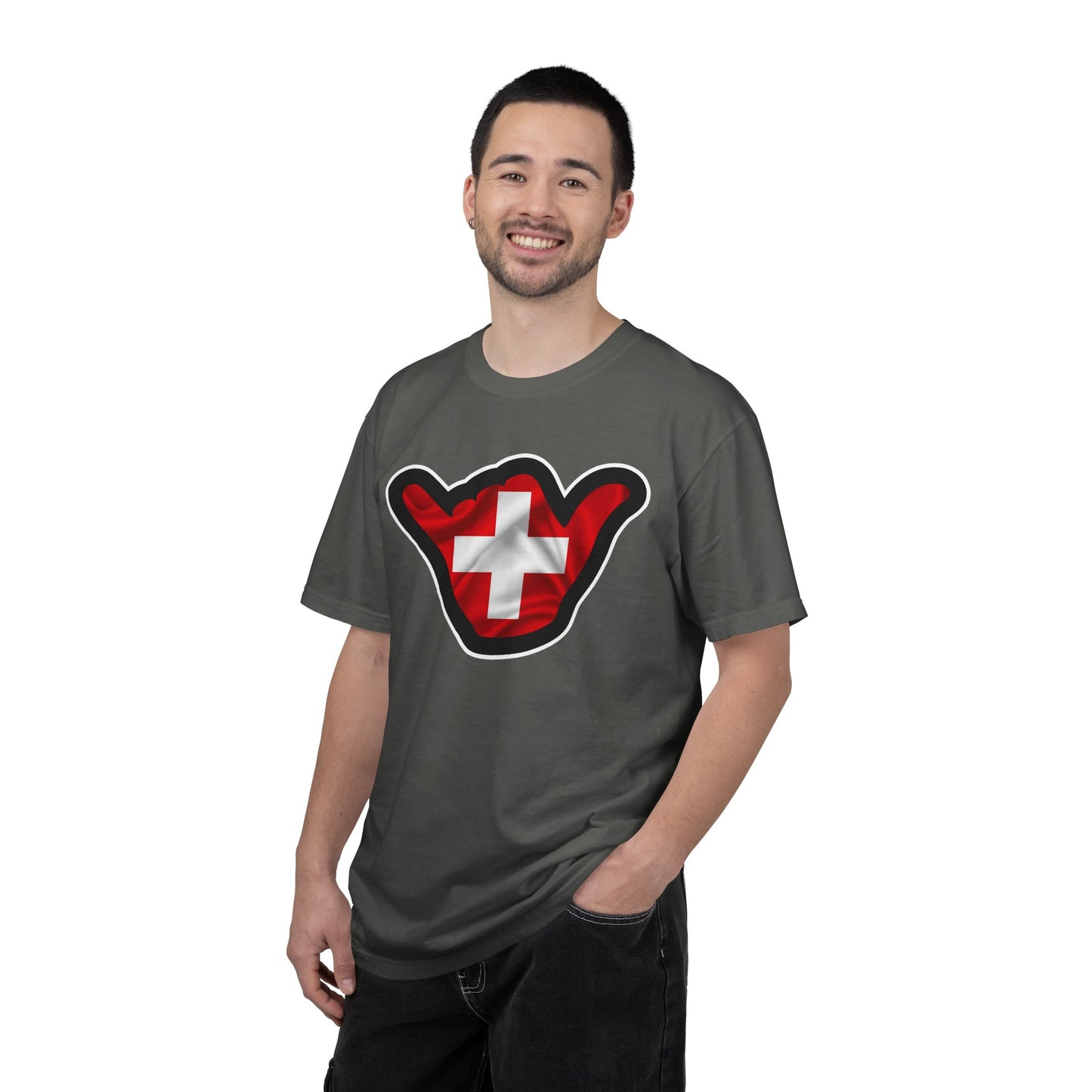 Swiss Shaka T-Shirt – Red Swiss Flag Shaka Graphic