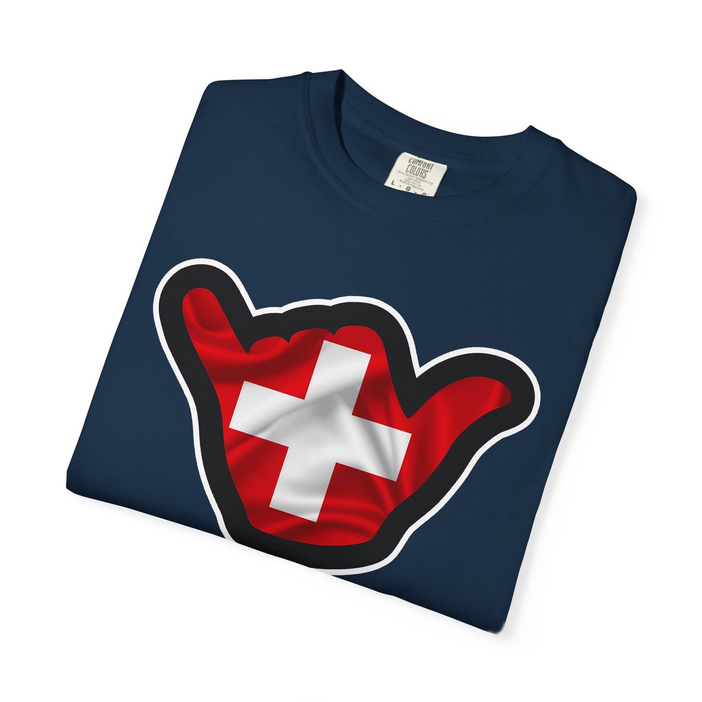 Swiss Shaka T-Shirt – Red Swiss Flag Shaka Graphic
