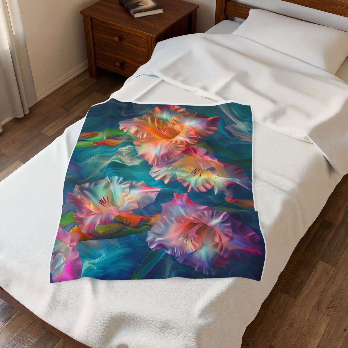 Velveteen Plush Blanket — Dreamy Neon Floral Throw for Cozy Home Décor
