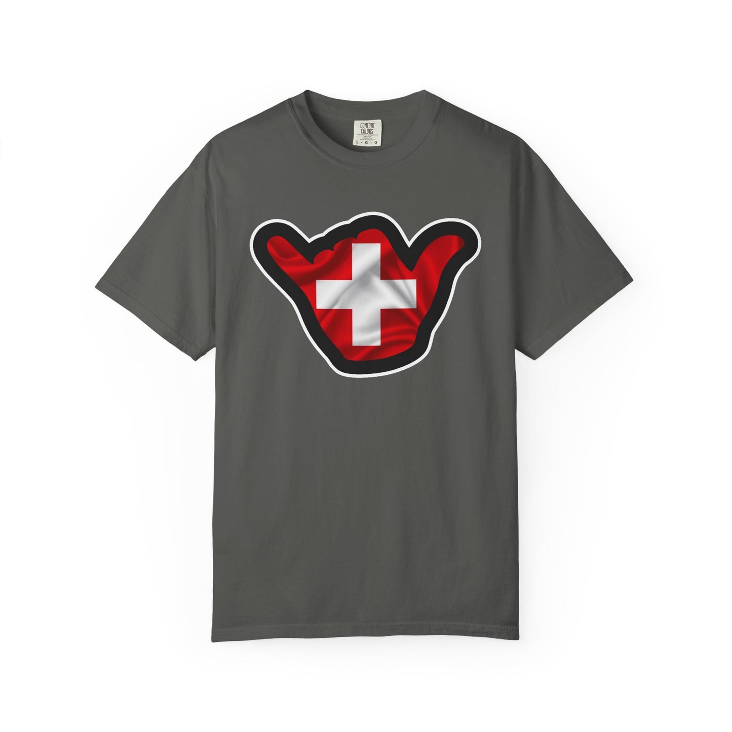Swiss Shaka T-Shirt – Red Swiss Flag Shaka Graphic