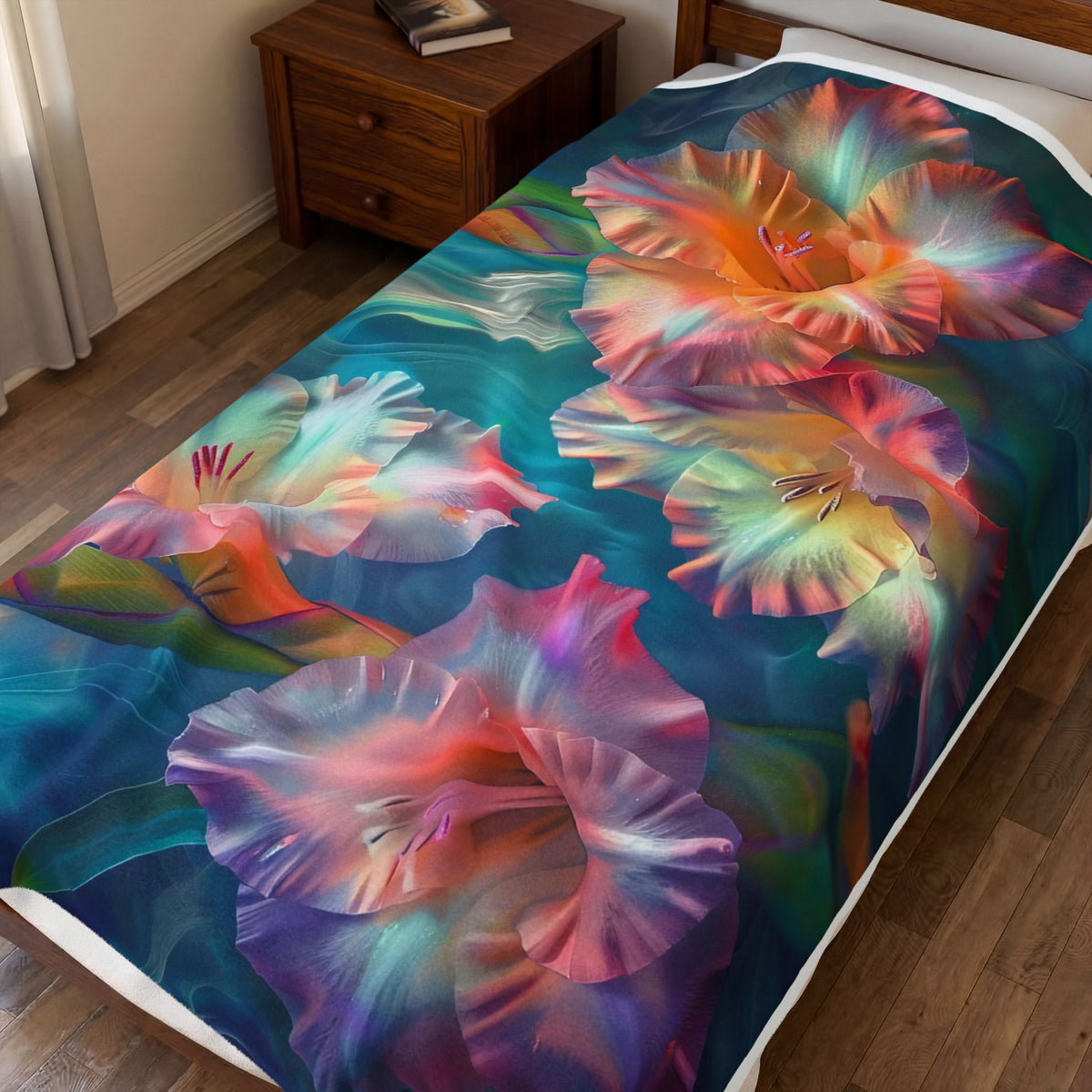 Velveteen Plush Blanket — Dreamy Neon Floral Throw for Cozy Home Décor