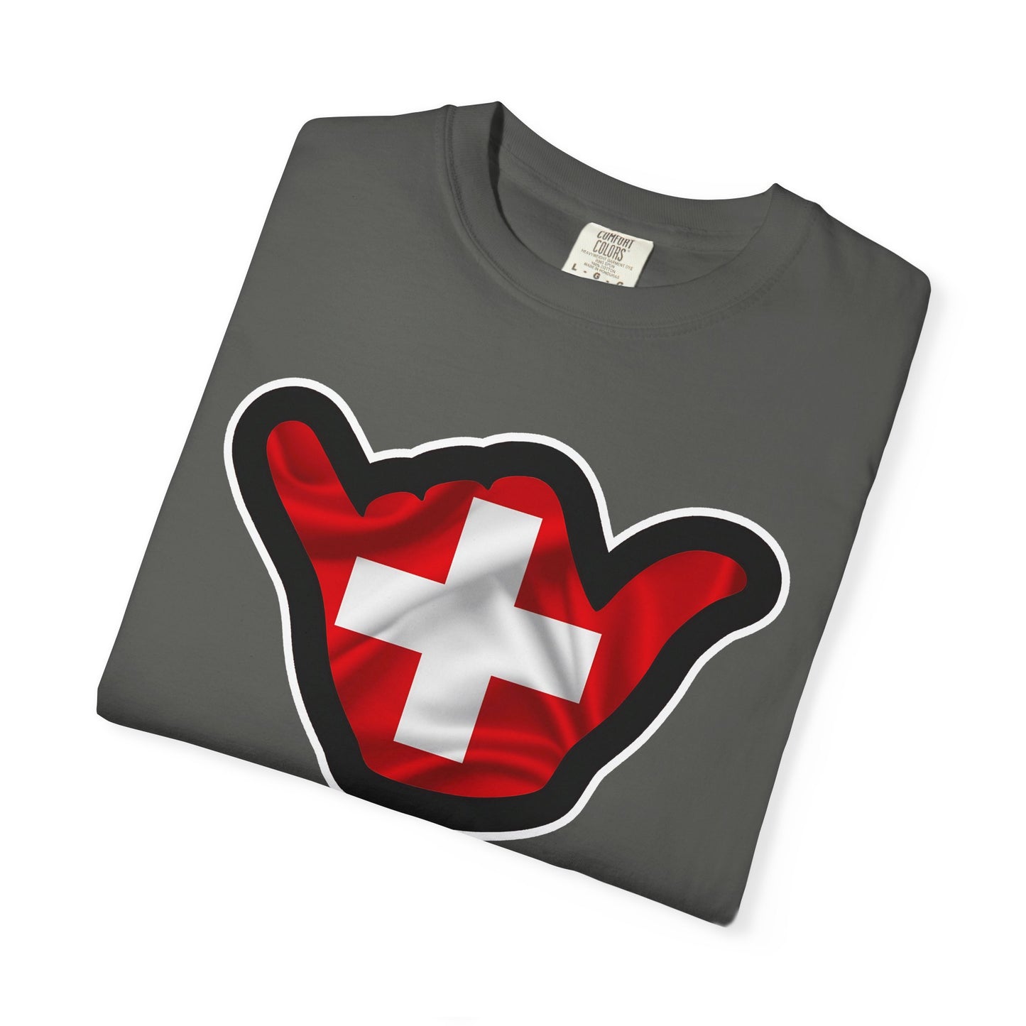 Swiss Shaka T-Shirt – Red Swiss Flag Shaka Graphic