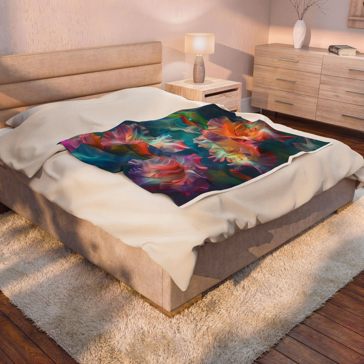 Velveteen Plush Blanket — Dreamy Neon Floral Throw for Cozy Home Décor